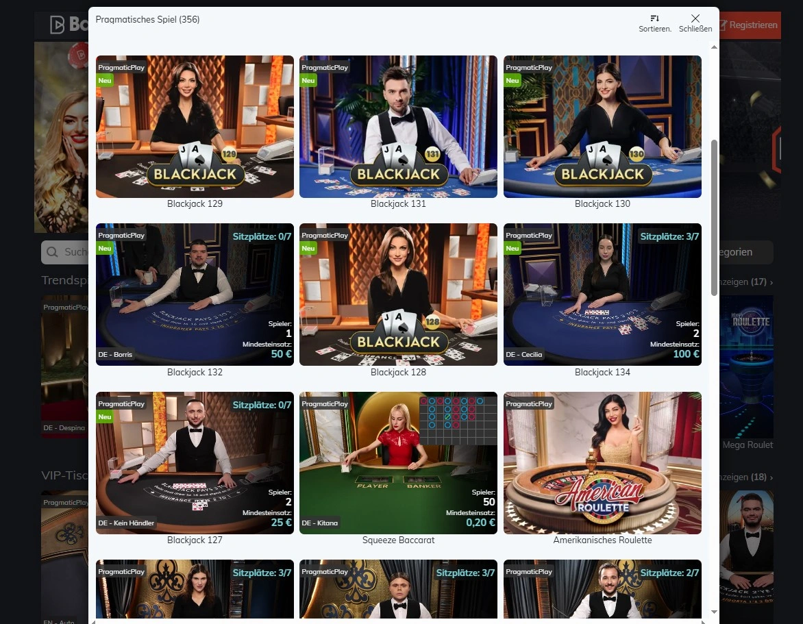 Erlebe Live-Spielshows im Bahigo Casino